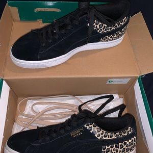 Black with cheetah print puma shoes